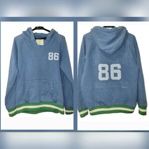 Vintage VS Pink University Pullover Hoodie Blue w Green & White Sweater Trim LG